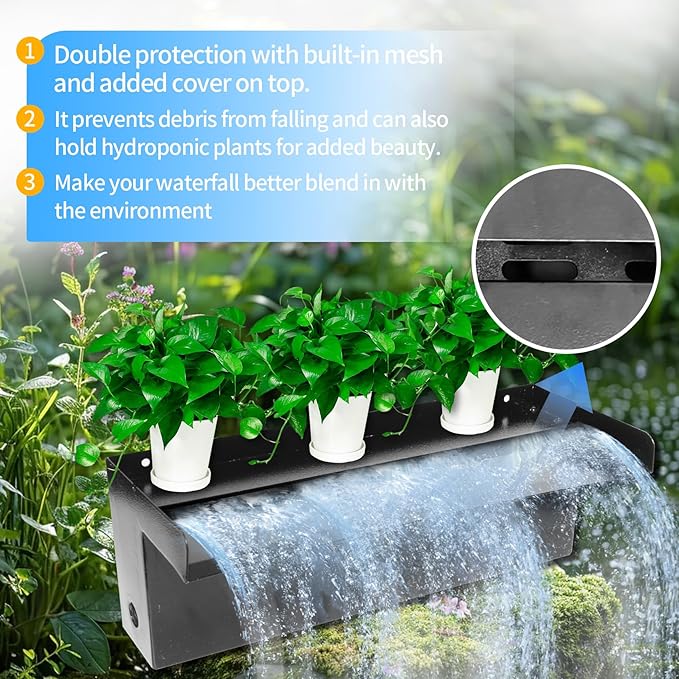 16 Inch Pond Waterfall Spillway Kit with 800GPH Pump, Waterfall for Pond Up to 5000 Gallon Pools, Waterfall Spillways for Garden, Pond, Patio Water Feature, Spillway for Outdoor Waterfall