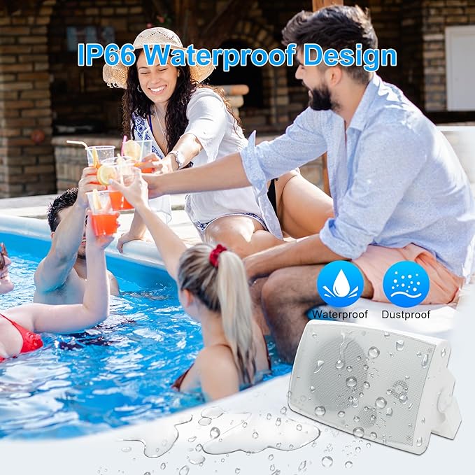 Herdio 400W 6.5 Inch Passive Outdoor Speakers Wired Waterproof,2 Way Wall Mounted Speakers with Powerful Bass for Patio Home Indoor Poolside Deck Backyard (Pair,White)