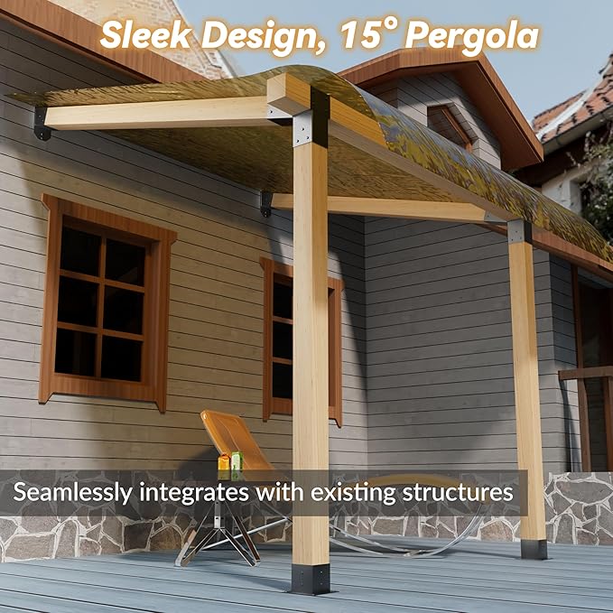 2 Pack Stainless Steel 15° Slanted roof pergola Bracket, firewood Sheds roof kit (3-Way End Corner), black