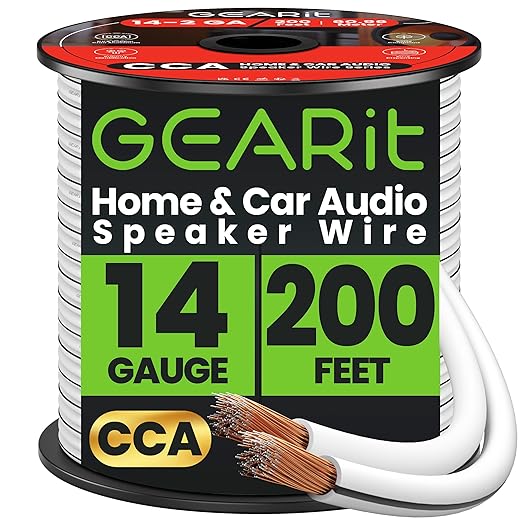 14AWG Speaker Wire, GearIT Pro Series 14 AWG Gauge Speaker Wire Cable (200 Feet / 60.9 Meters) Great Use for Home Theater Speakers and Car Speakers White