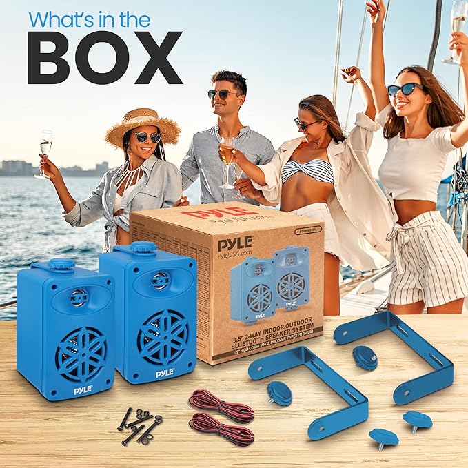 PyleUsa Indoor Outdoor Speakers Pair - 200 Watt Dual Waterproof 3.5” 2-Way Full Range System w/ 1/2” High Compliance Polymer Tweeter - in-Home, Boat, Marine, Deck, Patio, Poolside (Blue) - PDWR35BL