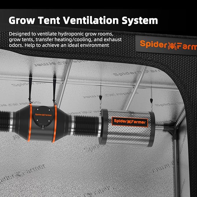 Spider Farmer 4 Inch Air Carbon Filrer Smelliness Control with Premium Australia Virgin Charcoal for Inline Duct Fan, Grow Tent Odor Control, Hydroponics, Pre-Filter Included, Reversible Flange