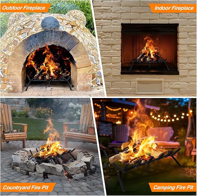 Fireplace Grate,Fireplace Log Holder,24 inch Heavy Duty Solid Cast Iron FIrewood Log Burning Rack for Inside The Fireplace Accessories Outood Fire Pit Kindling Fireplace Tools