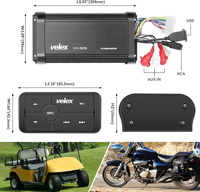 Marine Bluetooth Amplifier Waterproof Class D Amp UTV Amp 4 Channel with Controller for Boat Golf Motorcycle Hidden Installation