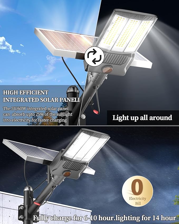 Ofuray Of-11000W Solar Street Lights Outdoor, 80000LM Solar Security Flood Parking Lot Lights Commercial Dusk to Dawn, 6500k Led Big Power with Remote Control for Street,Court,Yard