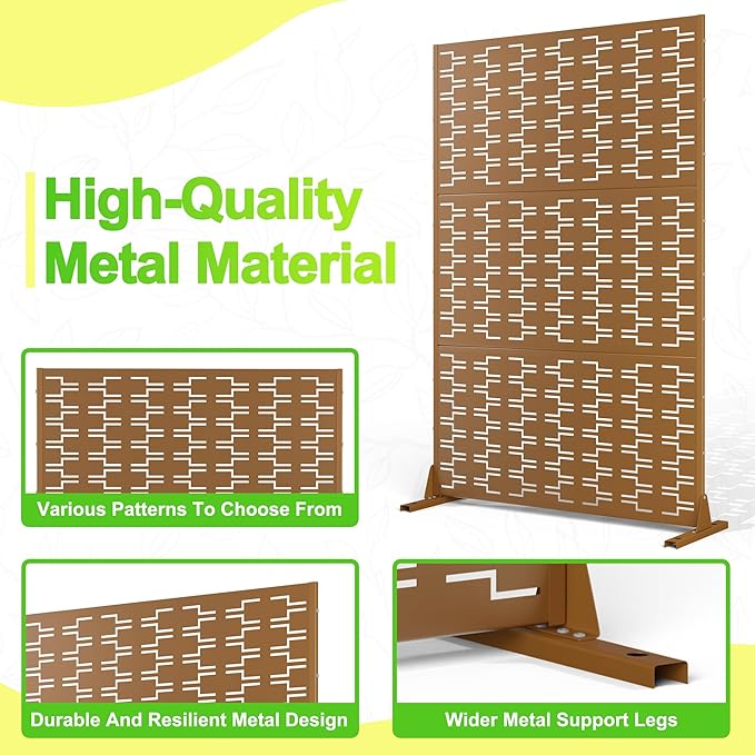 Outdoor Privacy Screen,72" H×47" W Metal Privacy Screen, Freestanding Privacy Fence Panels for Patio
