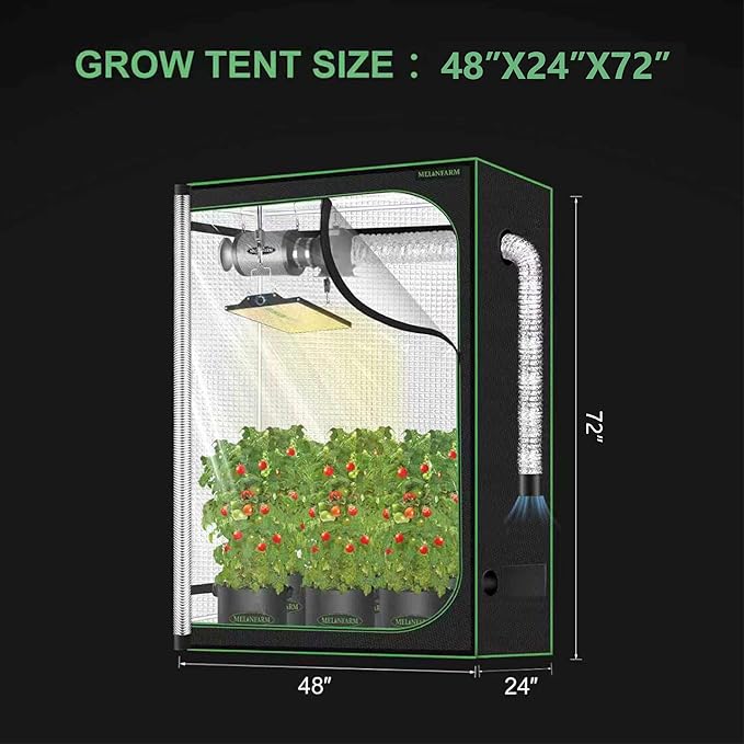 MELONFARM 4x2 Grow Tent, 48"x24"x72" Double Transparent Viewing Door Indoor Grow Tent, Growing Tent with High Reflective Mylar & Floor Tray, Plant Tent for Indoor Hydroponics Growing