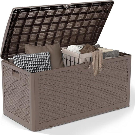 80 Gallon Pro Resin Deck Box, Waterproof Outdoor Storage Bin for Patio, Poolside, and Garden, Lockable & UV-Resistant, Black