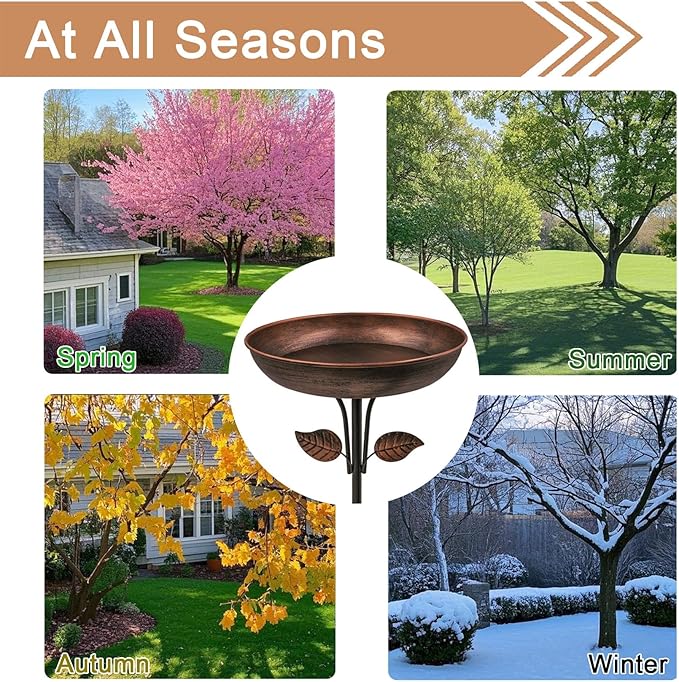 Metal Bird Bath for Outdoors, 12" Dia Bowl with Stable Upgrades Stake Birdbaths Garden Yard Lawn Decor 0.7 Gallon