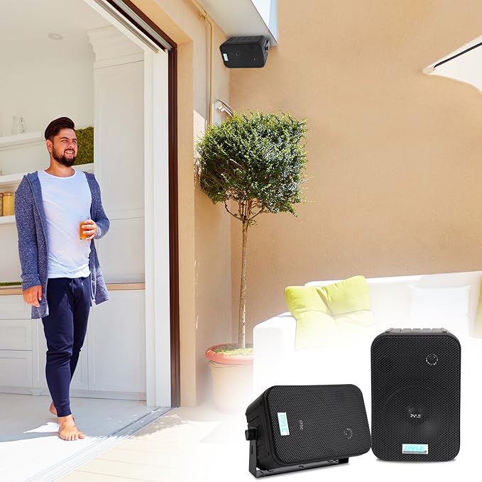 Pyle 2 Way Speaker System Pair - 500W Peak Power 6.5 Inch Passive Weatherproof Wall / Ceiling Mounted - Heavy Duty Universal Mount - Use for Pool, Patio, Indoor, Outdoor (Black)