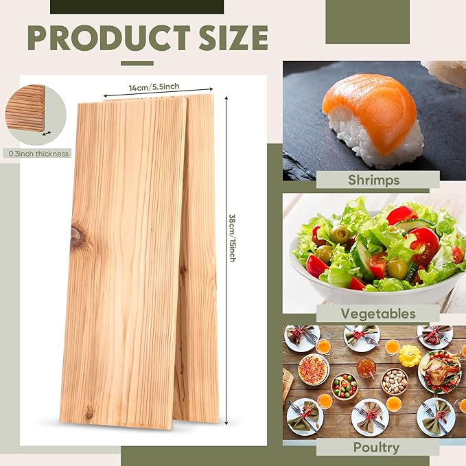 Landical 10 Pcs XL XXL Large Cedar Planks for Grilling Salmon Thicker Design Full Filet of Salmon Meat Fish and Veggies Adding Extra Smoke and Flavor Soaking Fast Easy to Use (15 x 5.5 Inches)