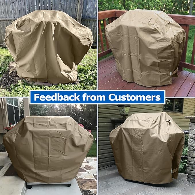SunPatio BBQ Grill Cover for Outdoor Grill 65 Inch, Heavy Duty Waterproof Barbecue Cover with Sealed Seam, FadeStop All Weather Protection Compatible for Weber CharBroil Nexgrill and More, Taupe
