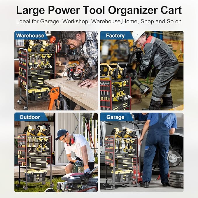 5 - Tier Power Tool Organizer Cart - 300 lbs Heavy Duty Utility Rack Shelf, Rolling Drill Holder & Tool Storage Cart on Wheels for Garage, Workshop, Ideal Gift for Men (no Power)