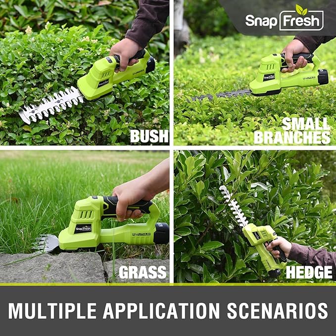 SnapFresh 12V Cordless Grass Shears, 2 in 1 Hedge Trimmer/Grass Cutter with 2.0Ah Battery & Charger Included, Lightweight Electric Shrubbery Trimmer Garden Tools for Lawn