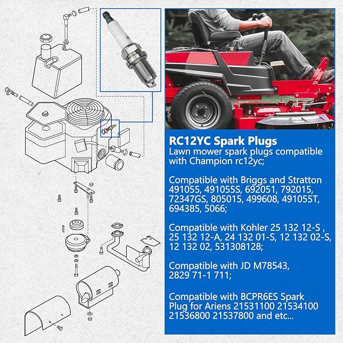 2 Pack Replacement BCPR6ES Spark Plug for Ariens 21531100 21534100 21536800 21537800 for Briggs & Stratton 491055 491055S 491055T 499608 5066 5066K 594056 692051 694385 696202 72347GS Models