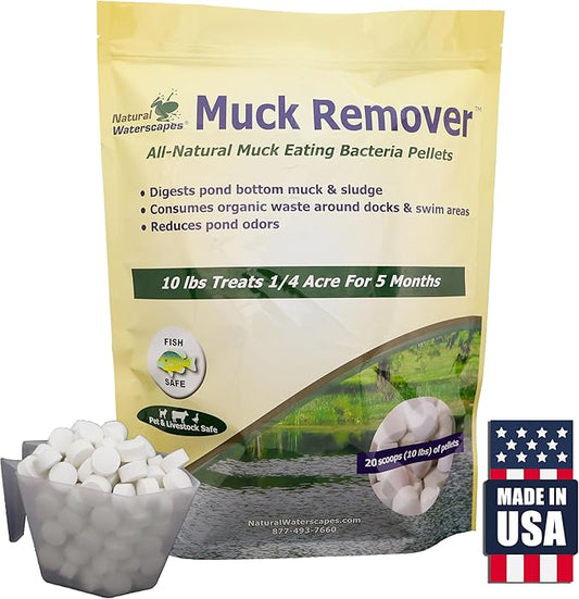 Muck Remover Pellets 10 lb Pond Tablets Treats 2.5 Acres - Pond Sludge Remover, Lake Muck Removal
