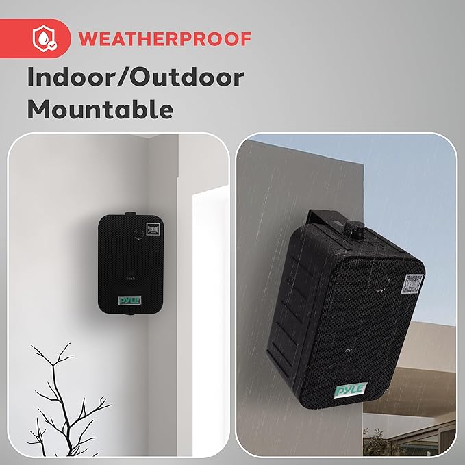 Pyle Home Dual Waterproof Outdoor Speaker System - 5.25 Inch Pair of Weatherproof Wall/Ceiling Mounted Speakers w/Heavy Duty Grill, Universal Mount - for Use in The Pool, Patio, Indoor PDWR40B (Black)