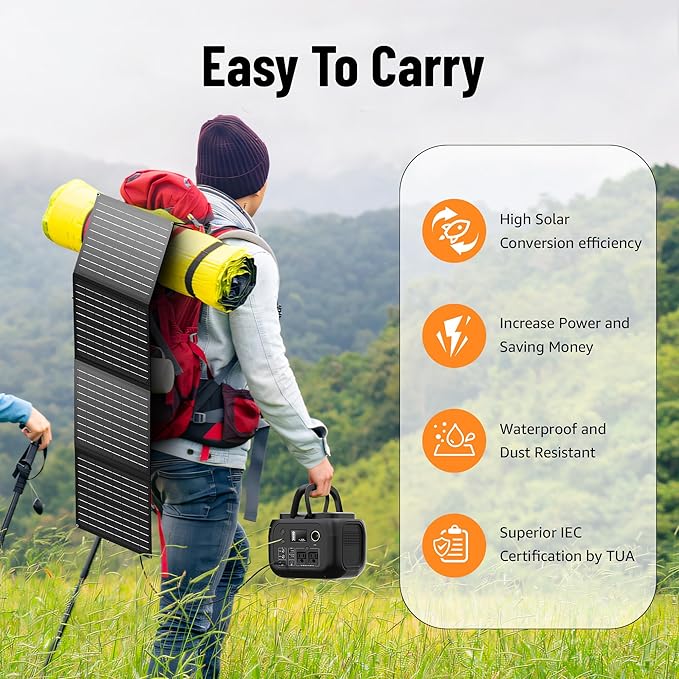 Solar Powered Generator 300W Peak/70400mAh, 260Wh Portable Power Station with Panels 40W Included, Solar Generator with AC Outlet 110V for Home Use, Camping, Outdoor, Power Backup