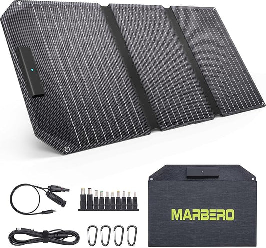MARBERO 30W Solar Charger >23% High Efficiency Foldable Portable Solar Panel for Power Station Phones Tablets 2 USB Ports & DC Fast Charging IP65 Waterproof for Camping Outdoor Backpacking Cloudy