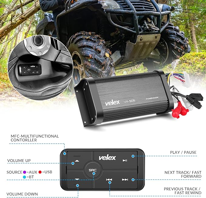 Marine Bluetooth Amplifier Waterproof Class D Amp UTV Amp 4 Channel with Controller for Boat Golf Motorcycle Hidden Installation