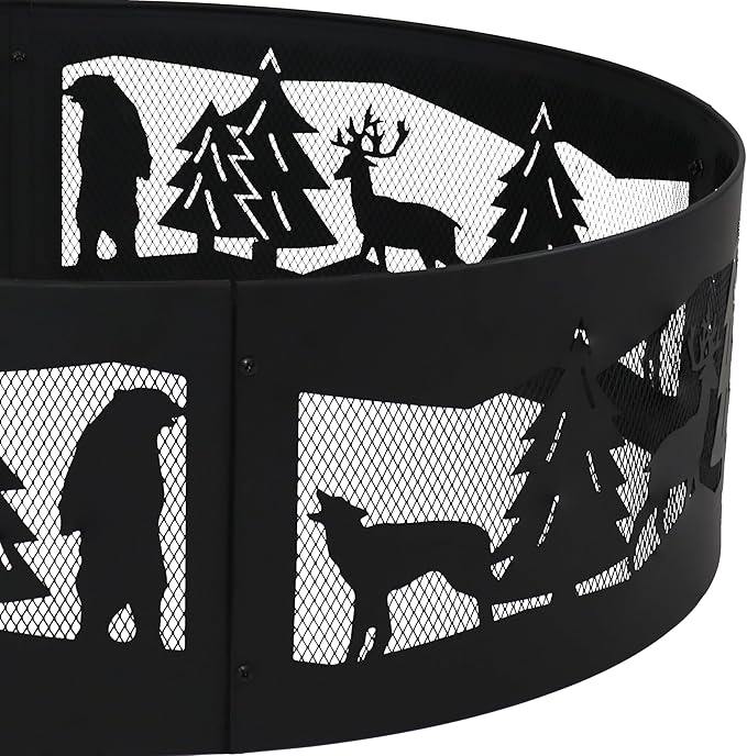 Sunnydaze 36-Inch Outdoor Fire Pit Ring - Heavy-Duty Portable Metal Fire Ring - 360-Degree Wildlife Cutouts - Forest Wilderness