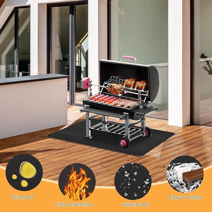 Under Grill Mat for Outdoor Grilling, 60 x 48 inches Double-Sided Fireproof Waterproof BBQ Protector for Deck and Patio Under Grill Mat for Outdoor BBQ