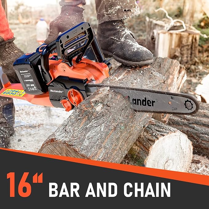 MAXLANDER 40V Cordless Brushless Chainsaw 16 Inch Electric Battery Powered with 4.0Ah Lithium Battery and Charger Quiet Auto-oiling Tool-less Tensioning