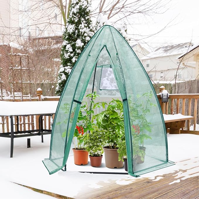 Portable Plant Protector from Animals, Ohuhu Greenhouse for Outsides with Durable PE Cover, Heavy Duty Green House with Zippered Door Mesh Window for Vegetables Flowers Fruits Herbs, 63x54x71 Inch