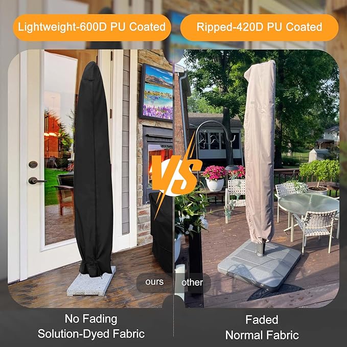 NettyPro Patio Umbrella Cover Outdoor Waterproof Cantilever Parasol Banana Umbrella Cover Fits 10ft to 11ft, Black