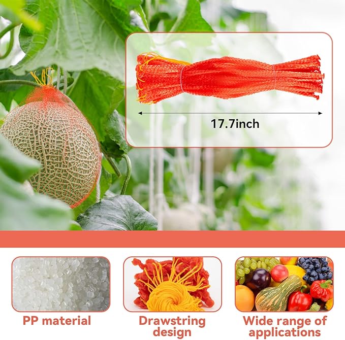 MAQIHAN 40pcs Watermelon Nets - Melon Nets Melon Hammock Heavy Duty Watermelon Net for Garden Reusable Cantaloupes Mesh Bags Hammock for Trellis Cradle(17.7inch,Red)