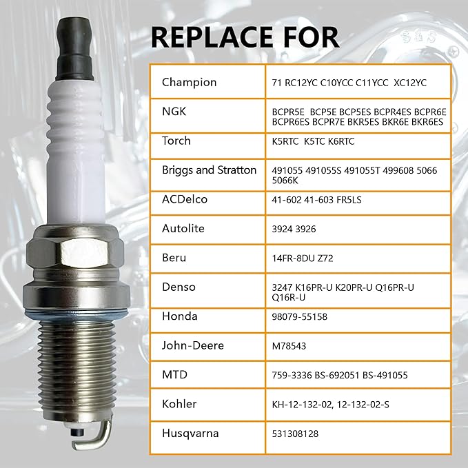 Spark Plug Replace for Champion RC12YC NGK BCPR5E Torch K5RTC Briggs and Stratton 491055S 3 Pcs