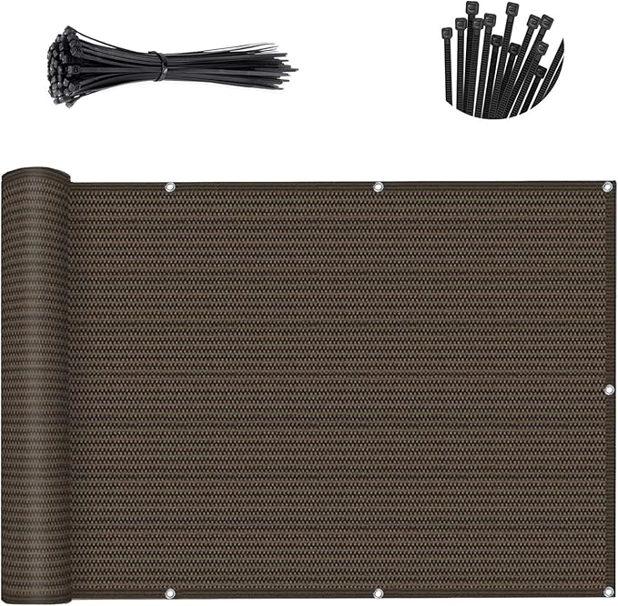 SUNLAX 2'6''x10' Brown Balcony Privacy Screen Fence Windscreen Cover Fabric Shade Netting Mesh Cloth with Grommets UV Protection for Patio, Backyard, Porch, Railing Shield 90%