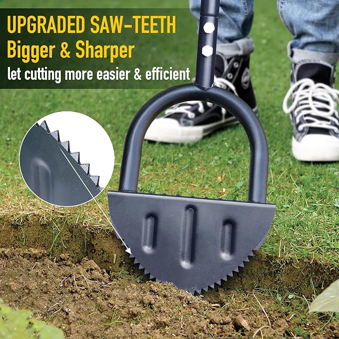 Colwelt Saw-Tooth Edger Lawn Tool, Half Moon Lawn Edger with T-Grip, Sidewalk Grass Long Handled Step Edger, 38-Inch