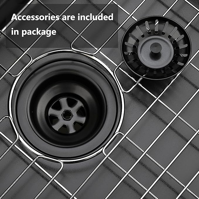 25 x 22 Inch Black Kitchen Sink, Topmount Drop In Stainless Steel Single Bowl Kitchen Sink, 16 Gauge Extra-Thick Modern Bar Prep RV Laundry Sinks with Dish Grid and Basket Strainer