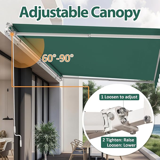 MCombo 11.5x9.5 Feet Manual Retractable Patio Door Window Awning Sunshade Shelter Outdoor Canopy, 1210 (Green, 11.5'(L) x 9.5'(W))