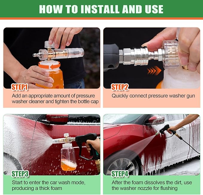 Foam Cannon for Pressure Washer, Pressure Washer Gun with Foam Cannon and 5 Power Washer Sprayer Nozzles Tips for Car Wash Kit Power Washer Gun Foam Soap Cannon for Car Snow Foam Lance