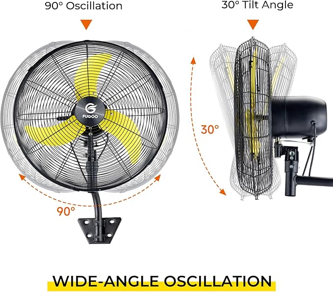 FUGOO 24" Quiet Outdoor Oscillating Wall Mount Fan With Remote Control,All Sealed BLDC Motor,4-Speed Waterproof Outdoor Fan, Heavy Duty Industrial Wall Fans for House,Patios,Garage,Warehouse 5000CFM
