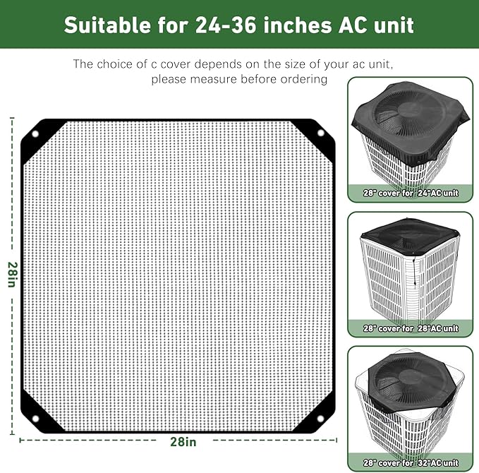 28x28 Central Air Conditioner Covers for Outside, Larger Mesh AC Unit Covers Outdoor - Top Universal Defender