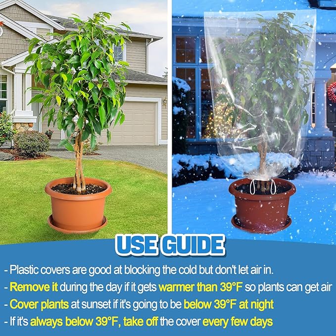 2 Pcs Large Winter Plant Cover Freeze Protection - 47" x 71" Plastic Plant Frost Bags with Drawstring, Transparent Waterproof Plant Shelter Coverings for Outdoors Garden Plants Shrubs Fruit Trees