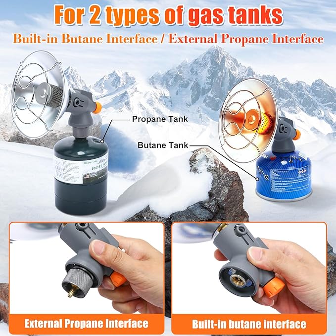 Portable Propane Tent Heater for Camping, 4,300 BTU 2 In 1 Propane and Butane Heater for Camping, Patio, Hiking, Garage, Ice Fishing, Safe Heat for Winter, High Altitude Ignition Assist