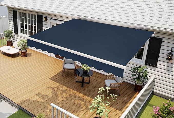MCombo 13.2x7.8 Feet Manual Retractable Patio Door Window Awning Sunshade Shelter Outdoor Canopy,1308 (Dark Blue, 13.2'(L) x 7.8'(W))