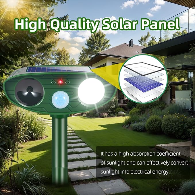 2Pack Solar Ultrasonic Animal Repellent Outdoor Deer Repellent Devices with Motion Detection&Flash Light Squirrel Rabbit Dog Cat Deterrent,Keep Rodent Chipmunk Raccoon Away for Yard Garden Lawn 2025