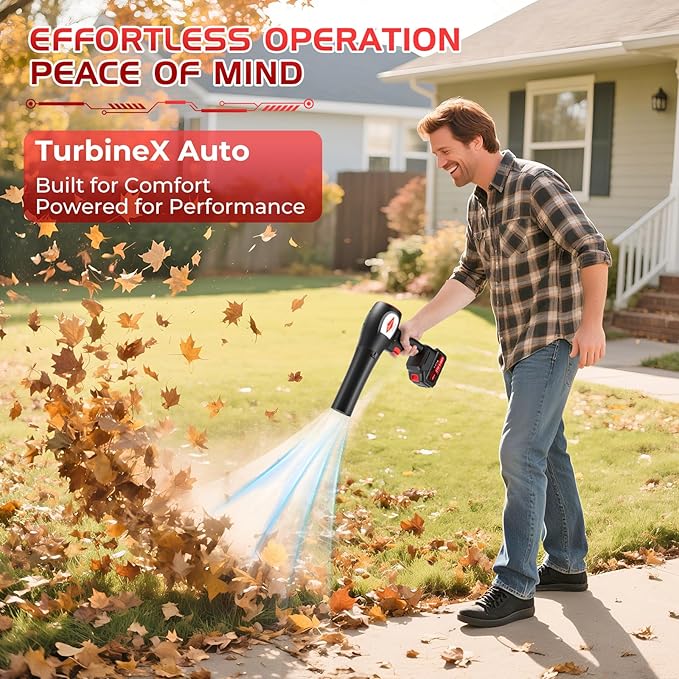 Cordless Leaf Blower Handheld with 2×4000mAh Batteries, 6-Speed Adjustable Wind & One-Touch Lock Mode, Lightweight Leaf Blower for Effortless Lawn & Garden Maintenance