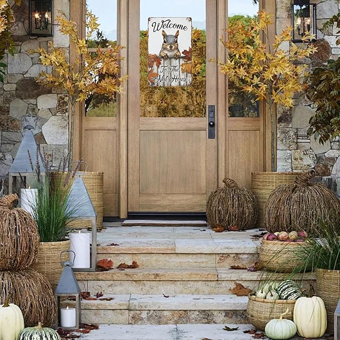 Metal Signs Welcome To The Nut House Tin Signs Aluminum Sign for Living Room Bedroom Bar Cafe Yard Garden Office Wall Decor 12×8 Inch