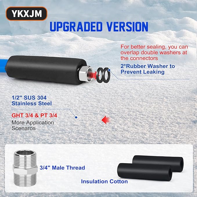 15FT-100FT Heated Water Hose for RV,Heated Drinking Water Hose with Thermostat,Lead and BPA Free,1/2" Inner Diameter,Temperatures Down to -40°F Self-Regulating white Appearance (50FT)