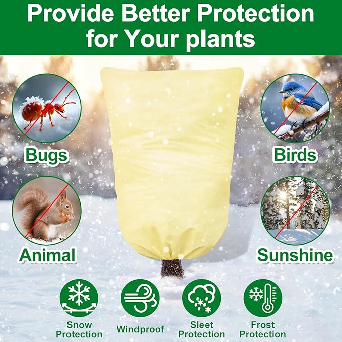 2 Packs Plant Covers for Winter 80x120cm, Shrub Covers for Winter, Plant Cover Freeze Protection, Cold Frost Protection Cover with Zipper Drawstring(80gsm)