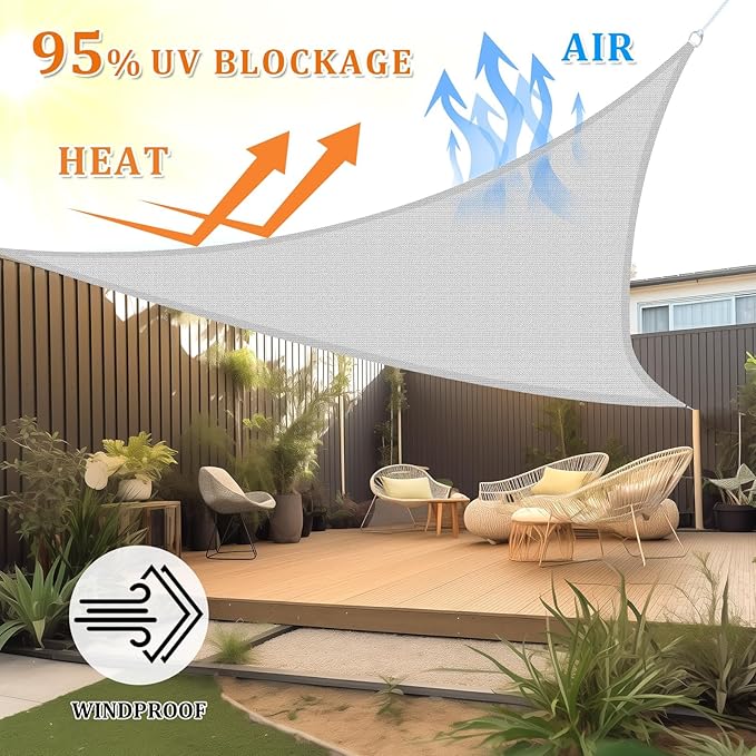 Shade&Beyond Sun Shade Sail Breathable UV Block Outdoor Covering Cloth for Backyard, Pool, 7'X9'X11.4', Light Grey (Customized Available)