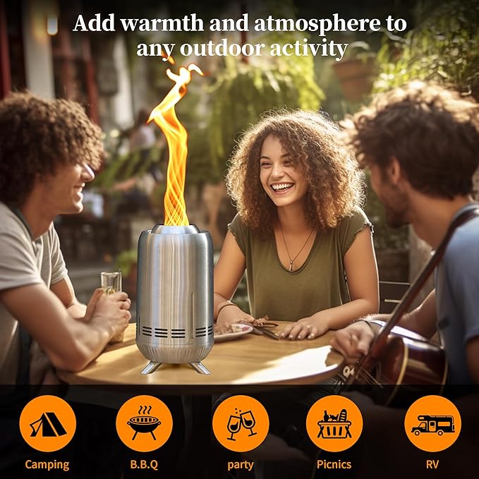 XL Portable Table Top Fire Pit, 12" Tabletop Smokeless Fire Pit with Travel Bag, Low Smoke Burning Outdoor Stove Firepit Fueled by Pellets or Wood Camping Patio (Stainless Steel,Sliver) 30.6x16.3cm