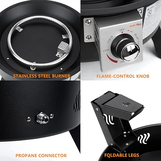 ONLYFIRE OUTDOOR LIVING Propane Fire Pit 19" with Gas Hose, Height Adjustable Gas Firepit with Lava Rocks -Portable Smokeless Fireplace for Outside Camping Bonfire Patio Backyard RV Tailgating, FP000