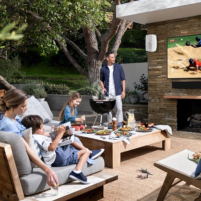 6.5 Inch Max 800W Outdoor Bluetooth Speakers Waterproof Wired with Multifunctional Amplifier Wall Mount Outdoor Speaker System for Patio Garden Poolside Home(4 Speakers,White)